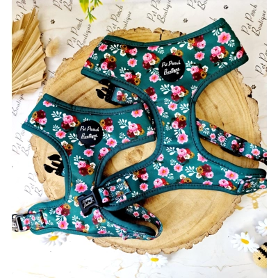 Vintage Clover Green Peonies Dog Harness Vintage Clover Green Peonies Dog Harness