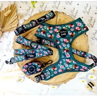 Vintage Clover Green Peonies Dog Collar