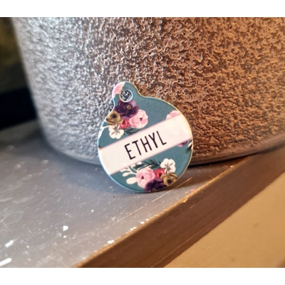 Vintage Clover Green Peonies Custom ID Dog Tag - NEW STYLE