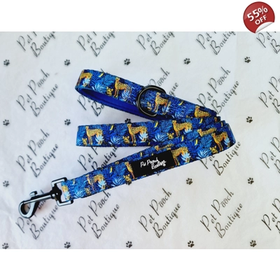 Wild Spirit Aqua Blue Leopard Dog Lead - Reversible Wild Spirit Aqua Blue Leopard Dog Lead - Reversible