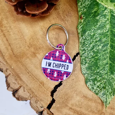 Winter Wonderland Plaid Red ID Dog Tag - NEW STYLE