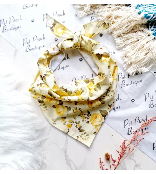 Yellow Pepper Pot Roses Dog Bandana