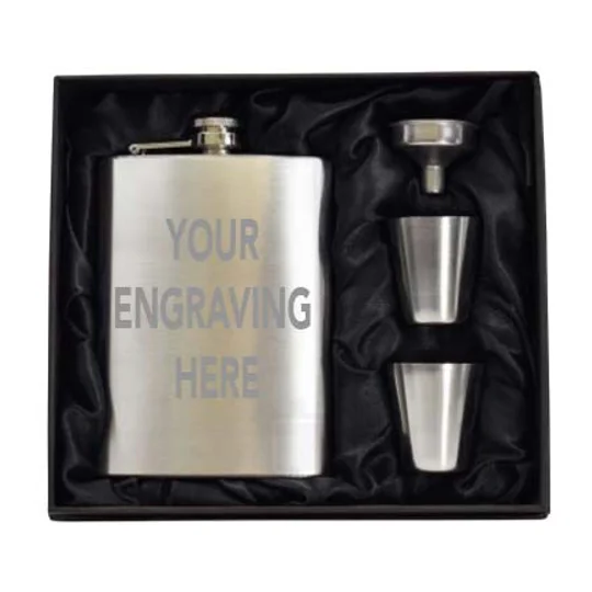 Engravable 8oz Hip Flask Gift Set