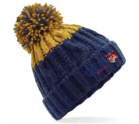 QEH Bobble Hat - Navy/Mustard