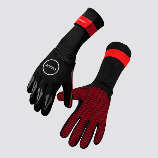 Zone3 Neoprene Swim Gloves - Black/Red
