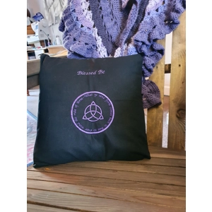 Embroidered cushion cover- 'Rule of Three, Blessed Be '