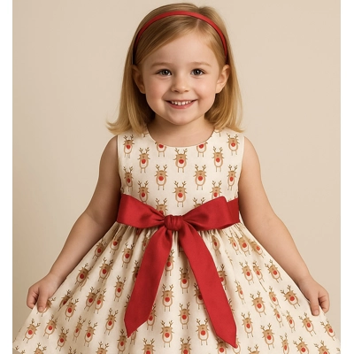 Christmas cream & red reindeer dress