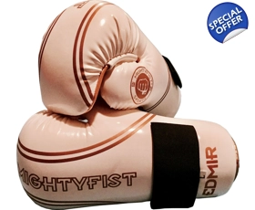 MIGHTYFIST EDMIR WHITE AND GOLD OPEN HAND SPARRING GLOVES