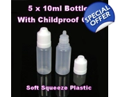 Empty 10ml Plastic Dropper Bottles x 5