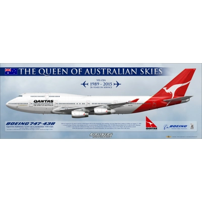 Qantas Airways Boeing 747-438 "City of Canberra" VH-OJA "Queen of Australian Skies" Panoramic Art 81x30cm