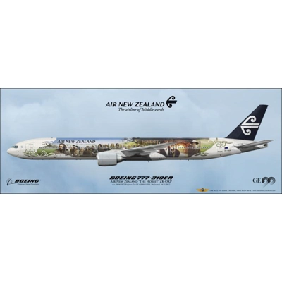 Air New Zealand "The Hobbit" Boeing 777-319ER ZK-OKP Panoramic Art 81x30cm