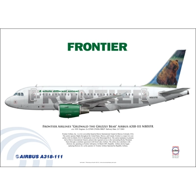 Frontier Airlines "Grizwald the Grizzly Bear" Airbus A318-111 N801FR Frontier Airlines "Grizwald the Grizzly Bear" Airbus A318-111 N801FR