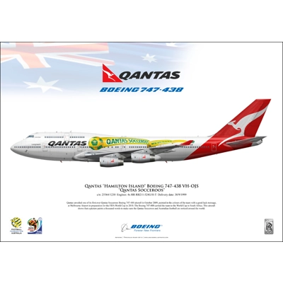 Qantas Airways, Hamilton Island, Socceroos, Boeing 747-438 VH-OJS