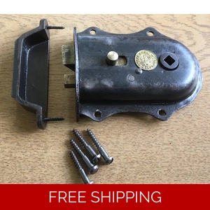 RESTORED SMALL ROUNDED VICTORIAN STEEL RIM LATCH & KEEP