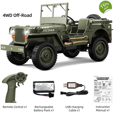 1/10 Radio Remote Control RTR 2.4G 4WD RC Car RC Car Willys Military Truck Off-Road LED Light