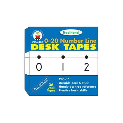 0-20 Number Line - Traditional Desk Tape