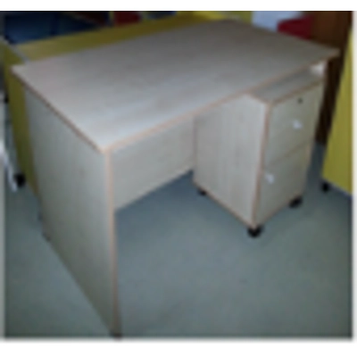 Teacher Table [28"W X 48"L X 30"H] c/w Pedestal [16"W X 16"L X 24"H] wood color