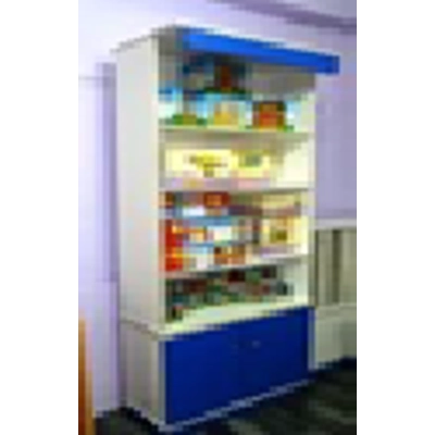 OSK Wooden High Display shelf c/w cupboard [15"W x 33"L x 72"H]