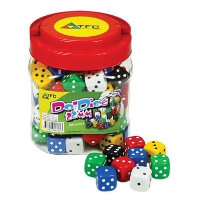 Dice 6 Face Dot 22mm Jar of 100
