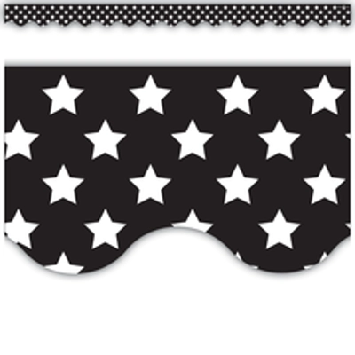 Black With White Stars Scalloped Border Trim