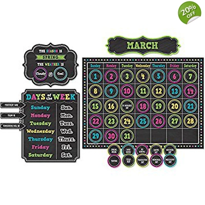 Chalkboard Brights Calendar Bulletin Board Display Set