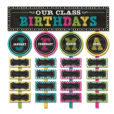 Chalkboard Brights Our Class Birthdays Mini Bulletin Board Display Set