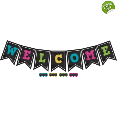 Chalkboard Brights Pennants Welcome Bulletin Board Display Set