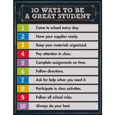 10 Ways to be a Great Student Chart
