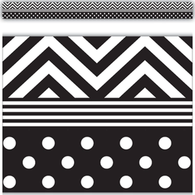 Black & White Chevrons and Dots Straight Border Trim