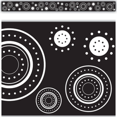 Black & White Crazy Circles Straight Border Trim