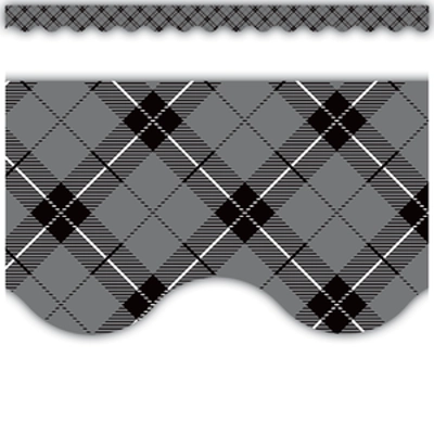 Gray Plaid Scalloped Border Trim