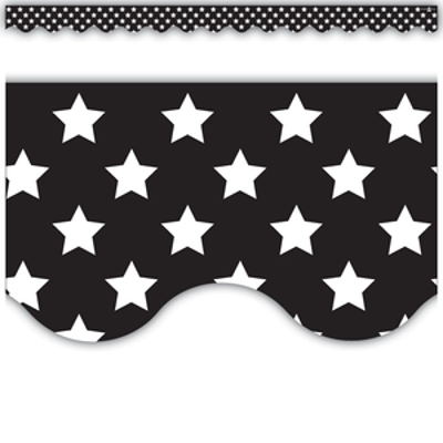 Black with White Stars Scalloped Border Trim