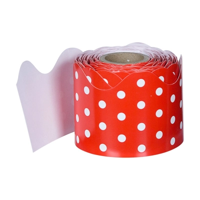 Red & White Dots Rolled Scalloped Borders