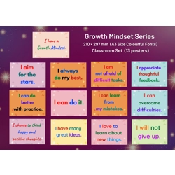 Growth Mindset A3 Poster Set of 13 (Colourful Fonts)
