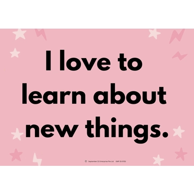 GROWTH MINDSET POSTER BW A3: I LOVE TO LEARN ABOUT NEW THINGS