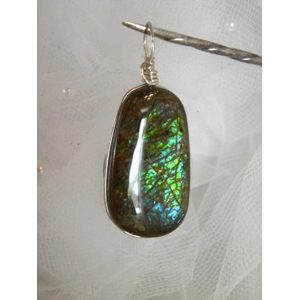 Silver Wire Wrapped Alberta Ammolite Pendant