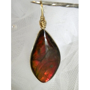 Gold Color Wire Wrapped Alberta Burgundy Rose Ammolite Pen..