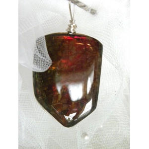 Silver Wire Wrapped Burgundy Rose Alberta Ammolite Pendant