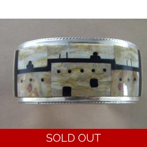 Zuni Picasso Marble Inlay & Gemstone & Sterling Signed by ..