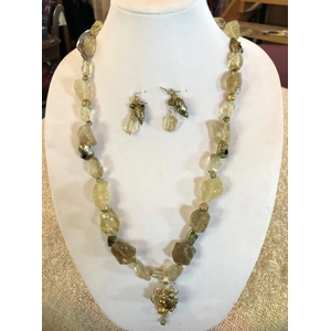 Smokey Quartz Citrine Freshwater Pearl Pendant With Earrings