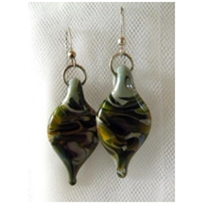Olive Green & Karaganda Yellow Art Glass Earrings