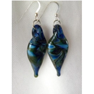 Midnight Blue & Green Art Glass Earrings