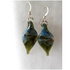 Smokey Aqua Blue & Green Art Glass Earrings