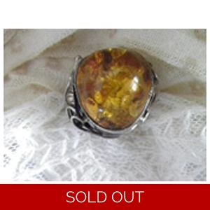 Gold Amber & 925 Sterling Ring