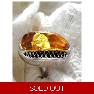 Large Amber & 925 Sterling Ring