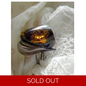 Thatched Amber & 925 Sterling Ring