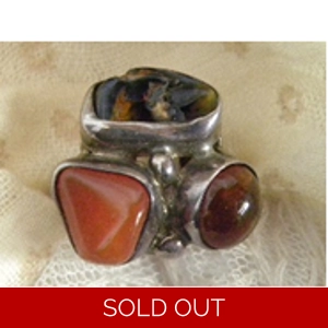 Carnelian-Moss Agate-Amber & 925 Sterling Ring