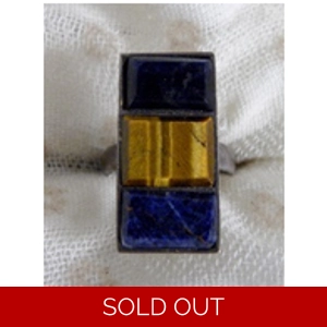 Tiger Eye-Lapis Lazuli & 925 Sterling Ring