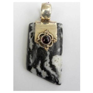 Zebra Stone-Garnet Cabochon Sterling Pendant