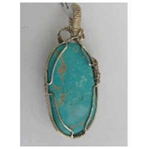 Silver Wire Wrapped Oval Turquoise Pendant